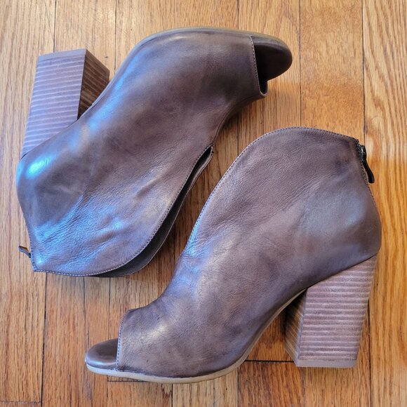Antelope Leather Peep Toe Ankle‎ Boots Block Heel 39 Back Zip 8 8.5 - Picture 2 of 11